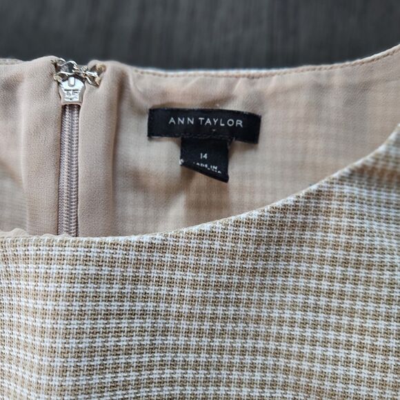 Ann Taylor Tan Houndstooth Knit Peplum Top Career Work Office Lined Size 14 - Picture 4 of 10